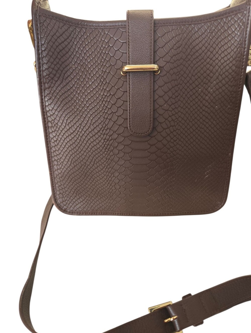 GiGi New York Brown Embossed Leather Crossbody Bag Gold Hardware